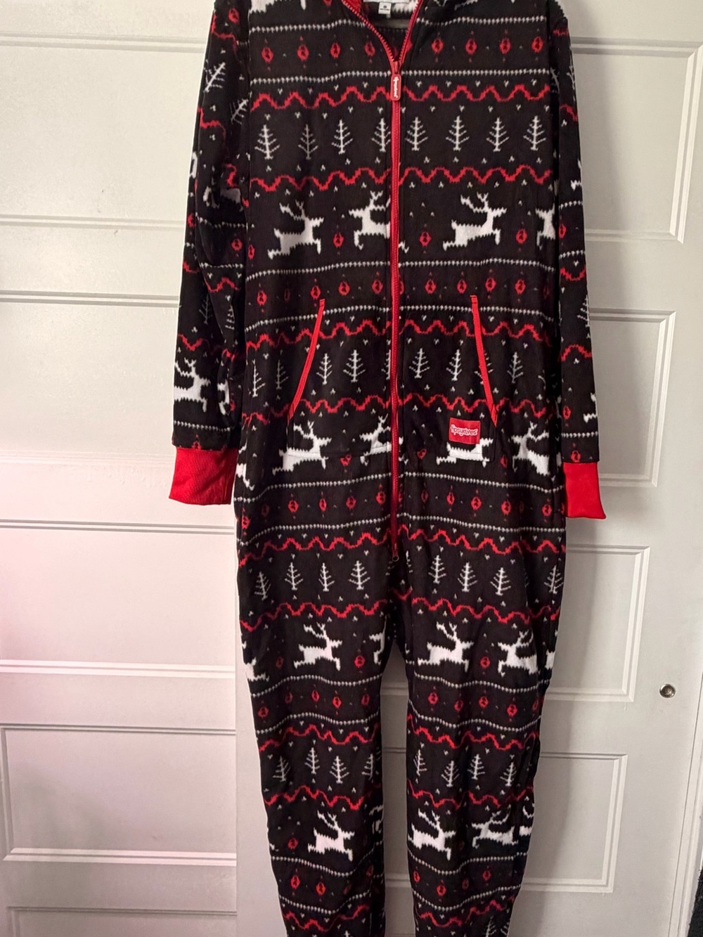 Tipsy Elves Black, Red & White Reindeer Onesie Pajamas